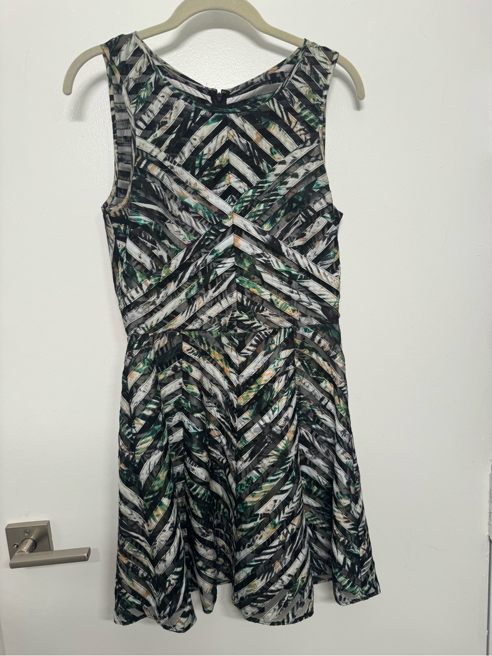 Parker Sleeveless Fit-and-Flare Dress in Black, White & Green